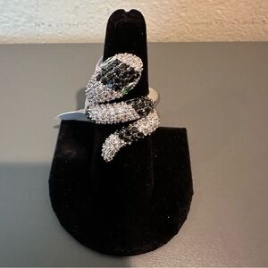 Noir NYC Jewelry Black Silver and pave crystals Snake Ring